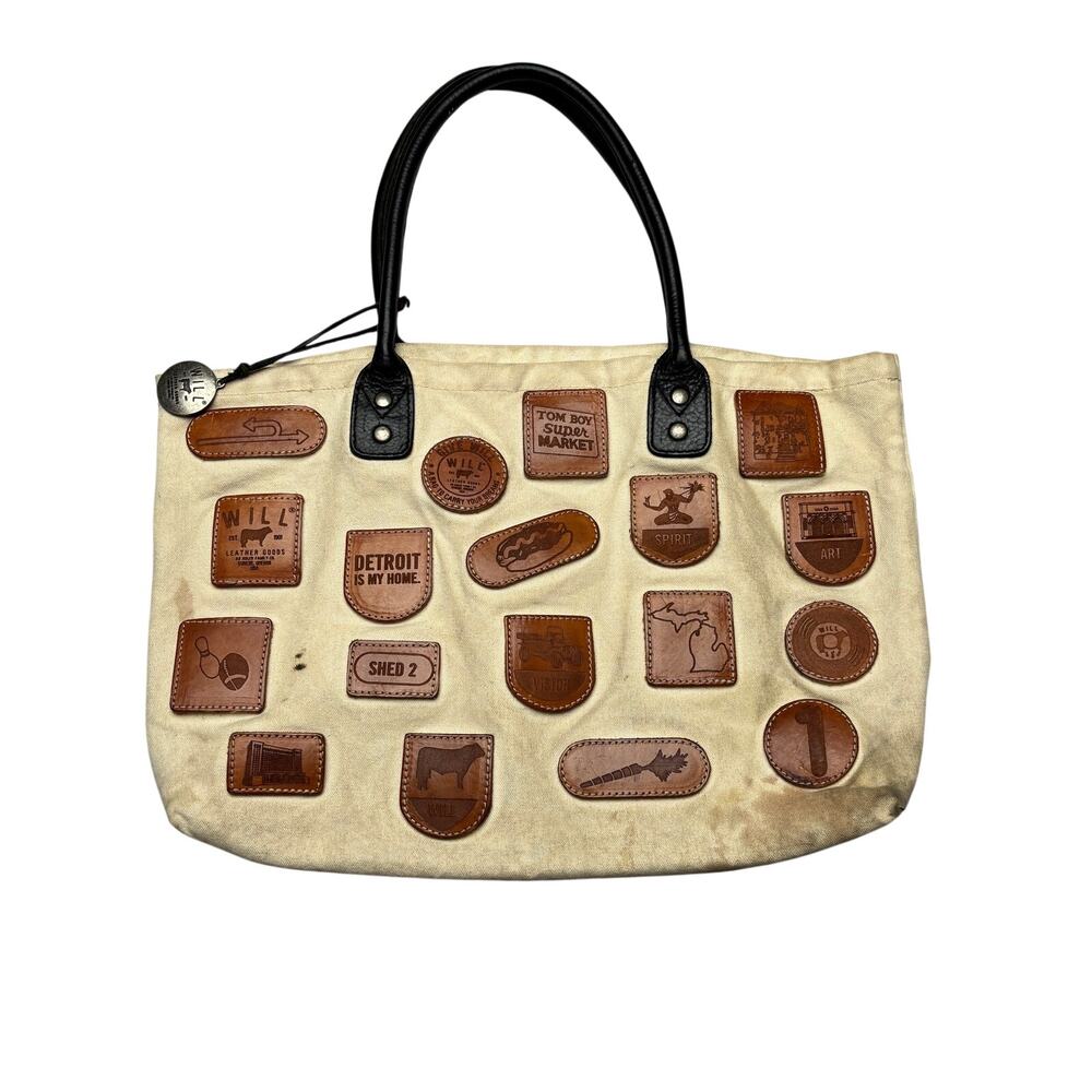 Will Leather Goods Detroit Leather Patch Canvas Tote Bag